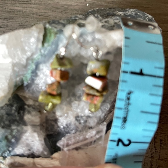 Gemstone in greens earrings with natural Irregular chip. “Stacked Stones” - Picture 5 of 5